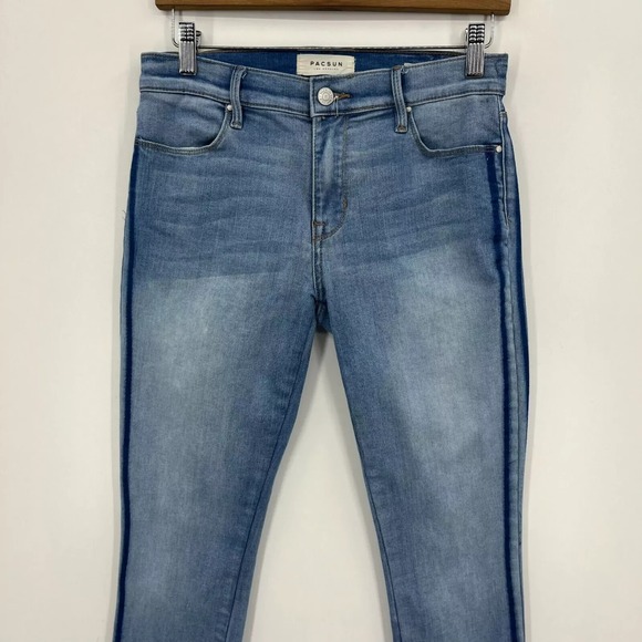 PacSun Jeans Women's Size 26 Blue Ankle Jegging Mid Rise Striped Stretch Logo - Picture 2 of 11